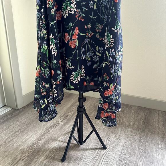 Tommy Hilfiger Navy Floral Hi-Low Midi Dress 10 Trapeze Chic Resort Boho - Picture 5 of 11